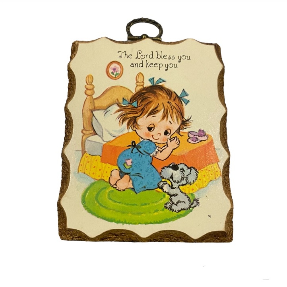 Vintage 70s 80s Wood Plaque Paula Cutie Christian Decor Cottagecore Granny Home